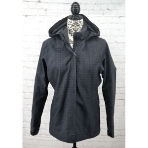 REI Outdoors Women's Full Zip Hooded Jacket SIZE MEDIUM Charcoal Gray Plaid